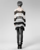 Punk Rave Shredded Knit Sweater - Black & White