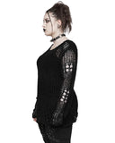Punk Rave Womens Shredded Broken Knit Sweater Top - Black