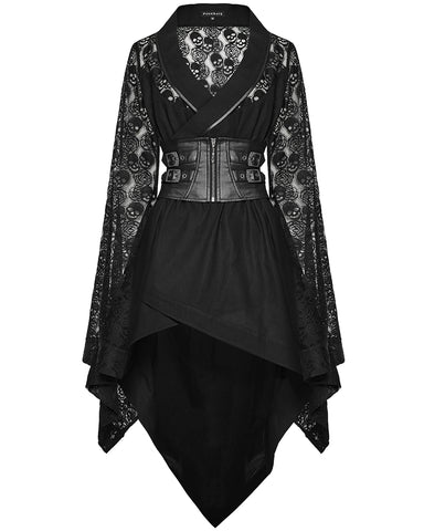 Punk Rave Womens Dark Gothic Skull Lace Belted Kimono Dress Jacket