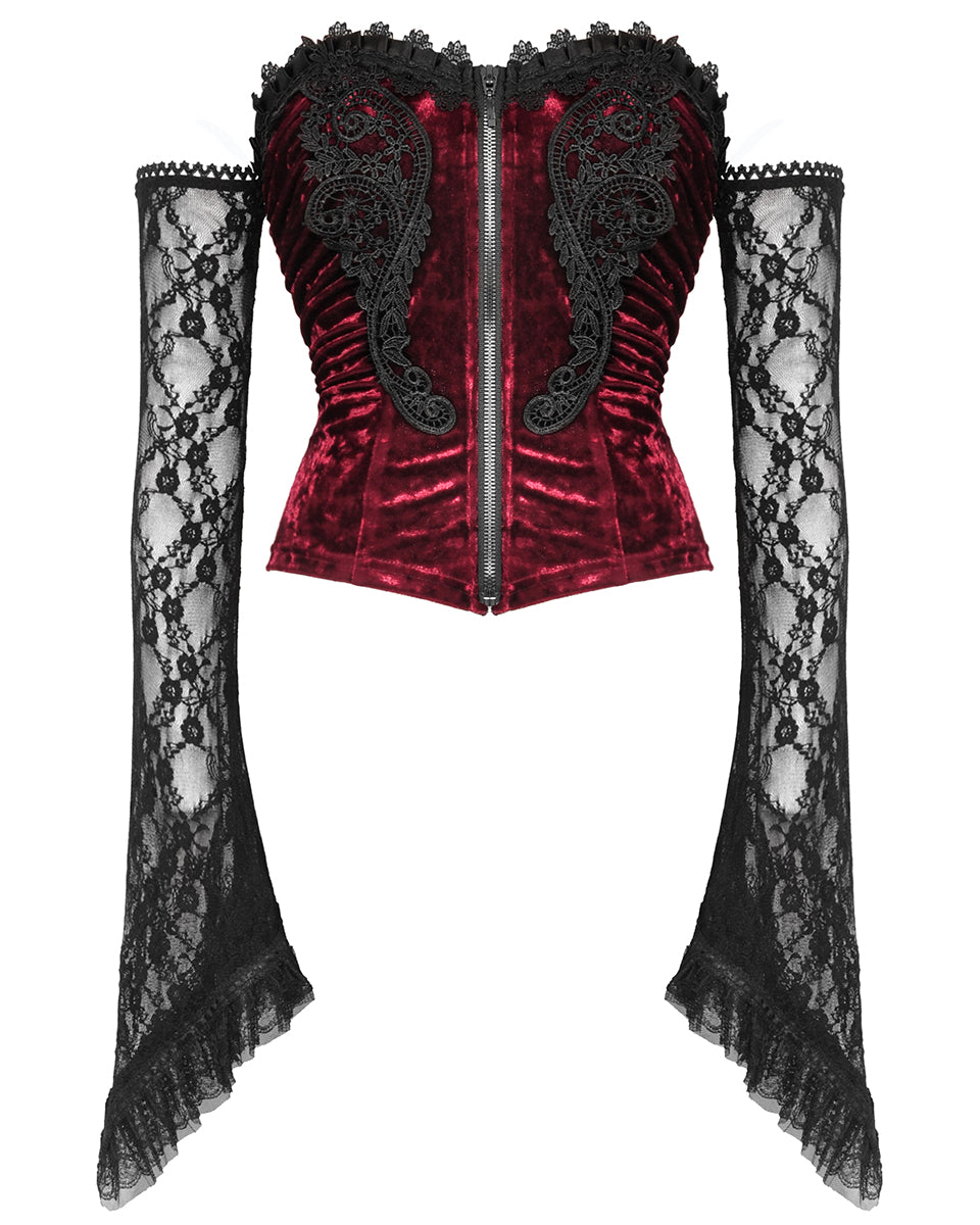 Dark In Love Romantic Gothic Vampire Velvet & Lace Blouse Top