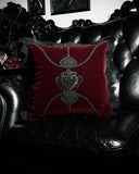 Punk Rave Gothic Home Lace Applique Filled Cushion - Red Velvet