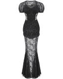Dark In Love Long Elegant Gothic Sexy Burlesque Sheer Lace Mermaid Dress