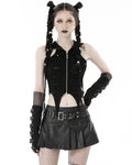Dark In Love Womens Gothic Punk Shredded Cami Tank Top With Cat Ears Hood