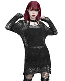 Punk Rave Womens Shredded Broken Knit Sweater Top - Black