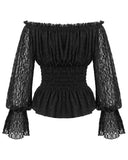Devil Fashion Callistus Womens Steampunk Off Shoulder Gypsy Top - Black Lace