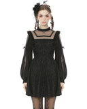 Dark In Love Gothic Lolita Dress Black Velvet Silver Sparkle Polka Dot Crucifix