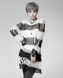 Punk Rave Shredded Knit Sweater - Black & White