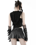Dark In Love Womens Gothic Punk Shredded Cami Tank Top With Cat Ears Hood