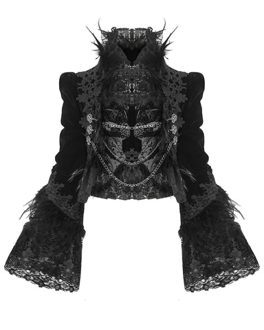 Eva Lady Dark Devore Baroque Gothic Velvet Chained Jacket