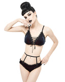 Devil Fashion Two-Piece Gothic Bikini Swimwear Set - Black/Red Velour Velvet