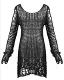 Punk Rave Shredded Knit Sweater - Black