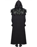 Devil Fashion Mens Cloak Coat Jacket Black Hooded Crow Feather Gothic Steampunk