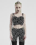 Punk Rave Womens CyberPunk Goth Grunge Sweater Top White Broken Mesh Net Cut Out
