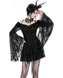 Dark In Love Romantic Gothic Velvet & Flocked Lace Flare-Sleeve Mini Dress