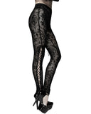 Devil Fashion Womens Sheer Flocked Skull Cameo Leggings