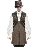 Devil Fashion Elphinstone Mens Long Steampunk Waistcoat Vest - Brown