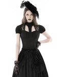 Dark In Love Womens Elegant Gothic Lolita Jacquard & Lace Inset T-Shirt Top