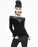 Devil Fashion Incediara Womens Gothic Velvet & Lace Off Shoulder Top