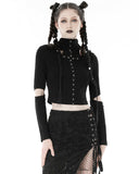 Dark In Love Womens Gothic Punk Cross Shredded Hooded Top