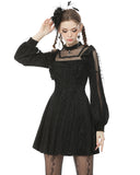 Dark In Love Gothic Lolita Dress Black Velvet Silver Sparkle Polka Dot Crucifix