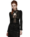 Punk Rave Womens Ornate Gothic Rose Lace Inset Mesh Top