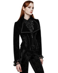 Punk Rave Womens Gothic Velvet & Lace Riding Jacket - Black