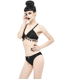 Devil Fashion Two-Piece Tasselled Gothic Bikini Swimwear Set