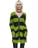 Punk Rave Womens Gothic Striped Shredded Cardigan Sweater - Green & Black