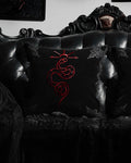 Punk Rave Gothic Home Serpentine Embroidered Filled Cushion - Black & Red