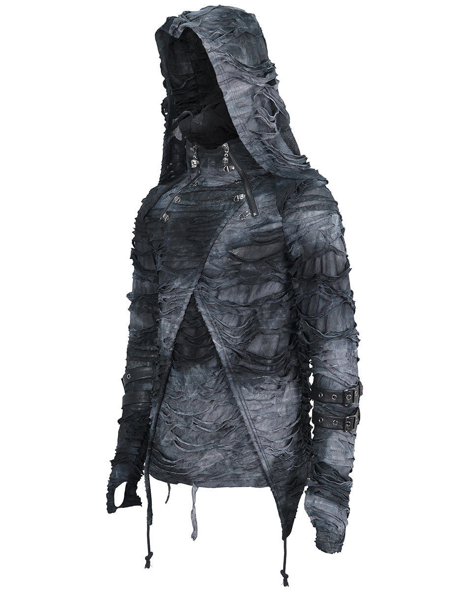 Post-Apocalyptic Punk Distressed Hooded Jacket for Men