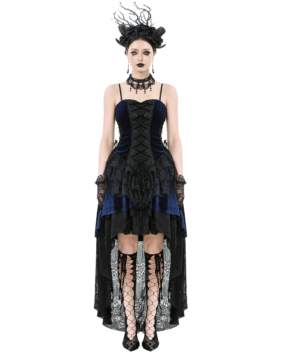 Dark In Love Womens Gothic Lolita Velvet & Lace Fishtail Prom Dress