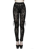 Devil Fashion Womens Sheer Flocked Skull Cameo Leggings