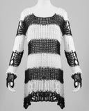 Punk Rave Shredded Knit Sweater - Black & White