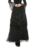 PRE-ORDER: Dark In Love Womens Gothic Courtesan Ruched Velvet & Lace Maxi Skirt