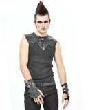 Devil Fashion Mens Steampunk Dieselpunk Armour Gauntlet Gloves Grey Faux Leather