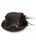 Devil Fashion Steampunk Roses Mini Bowler Hat Hair Barrette - Brown