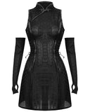 Devil Fashion Womens CyberGoth Cheongsam Mini Dress & Sleeves