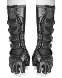 Punk Rave Acropolis Mens Long PU & Mesh Spiked Fingerless Gloves