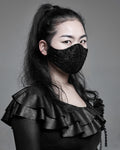Punk Rave Gothic Velvet Lace Applique Face Cover Mask - Black