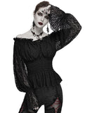 Devil Fashion Callistus Womens Steampunk Off Shoulder Gypsy Top - Black Lace