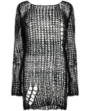 Punk Rave Womens Shredded Broken Knit Sweater Top - Black