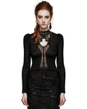 Punk Rave Womens Ornate Gothic Rose Lace Inset Mesh Top