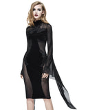 Eva Lady Gothic Velvet & Sheer Mesh Inset Bodycon Evening Dress