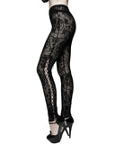 Devil Fashion Womens Sheer Flocked Skull Cameo Leggings