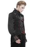 Devil Fashion Mens Gothic Aristocrat Embroidered Jacquard Waistcoat Vest - Black & Red