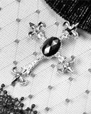 Dark In Love Gothic Lolita Dress Black Velvet Silver Sparkle Polka Dot Crucifix