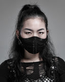 Punk Rave Mens Womens Goth Apocalyptic Face Cover Mask Black Cracked PU Buckled