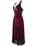 Eva Lady Womens Ornate Victorian Gothic Velvet Evening Dress - Red