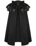 Devil Fashion Mens Cloak Coat Jacket Black Hooded Crow Feather Gothic Steampunk