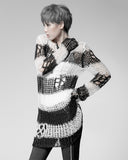 Punk Rave Shredded Knit Sweater - Black & White
